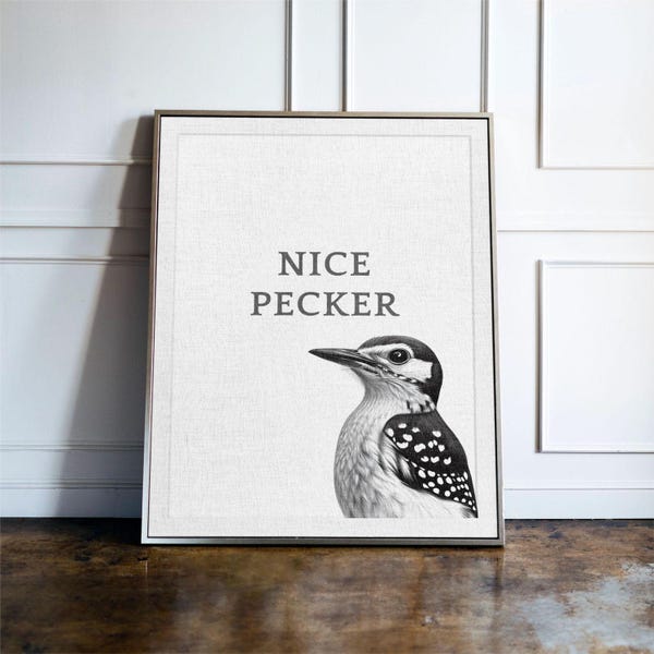 Nice Pecker, Funny Bathroom Wall Art, Toilet Humour Decor, Guest Bathroom Sign, Quirky Typography Print