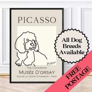 Rysunek liniowy Cockapoo w stylu Picassa, wydruk ścienny, wydruki Cockapoo, wydruki zwierząt domowych, sztuka psów