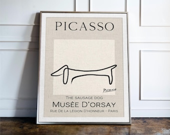 Picasso The Sausage Dog Print, Exhibition Poster, Dachshund Prints, Vintage Home Decor, Framed Prints