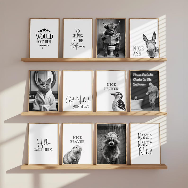 Impresión divertida de zorro para baño, arte de pared para inodoro con animales del bosque, decoración original para baño de invitados, póster de zorro, regalo para amantes de los animales imagen 19