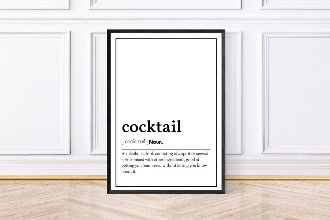 Cocktail Word Definition Print, Kitchen Decor, Bar Prints, Framed Wall