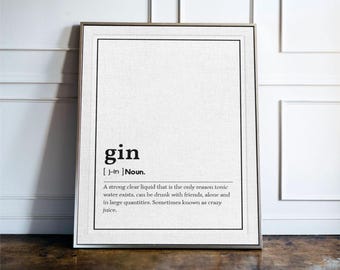 Gin Definition Print, Funny Gin Wall Art, Minimalist Kitchen Decor, Alcohol Poster, Home Bar Print, Gift for Gin Lover, Typography Art
