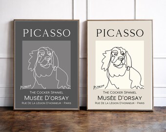 Picasso Cocker Spaniel Print, Cocker Spaniel Wall Art, Minimalist Dog Line Drawing, Neutral Pet Decor, Museum Style Poster