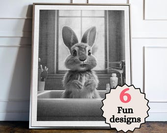 Lustiges Kaninchen Badezimmer Dekor, niedliches Häschen Poster, süßes Häschen Badezimmer Dekor, Geschenk für Tierliebhaber
