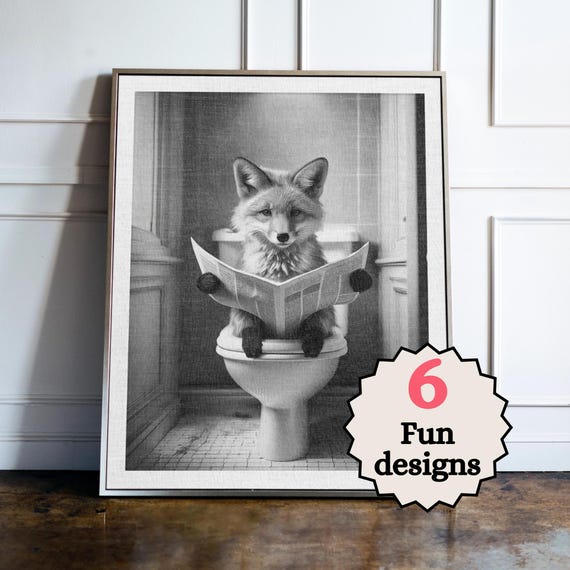 Funny Fox Bathroom Print, Woodland Animal Toilet Wall Art, Quirky Guest Bathroom Decor, Fox Poster, Animal Lover Gift