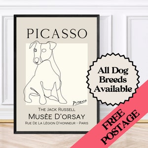 Stampa artistica da parete con disegno di Jack Russell in stile Picasso, stampe di Jack Russell, arte canina, stampe incorniciate