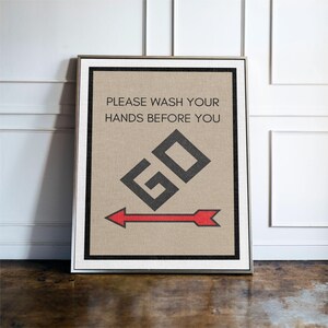 Funny Bathroom Wall Art, Wash Your Hands Sign, Bathroom Humour Print, Toilet Wall Decor, Funny Restroom Sign, Retro Bathroom Print image 3