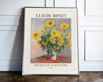 Claude Monet Bouquet of Sunflowers Print, Floral Wall Art, Vintage Botanical Poster, Impressionist Flower Painting