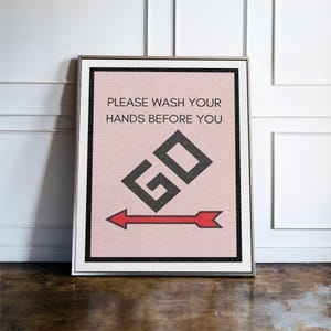 Funny Bathroom Wall Art, Wash Your Hands Sign, Bathroom Humour Print, Toilet Wall Decor, Funny Restroom Sign, Retro Bathroom Print image 2