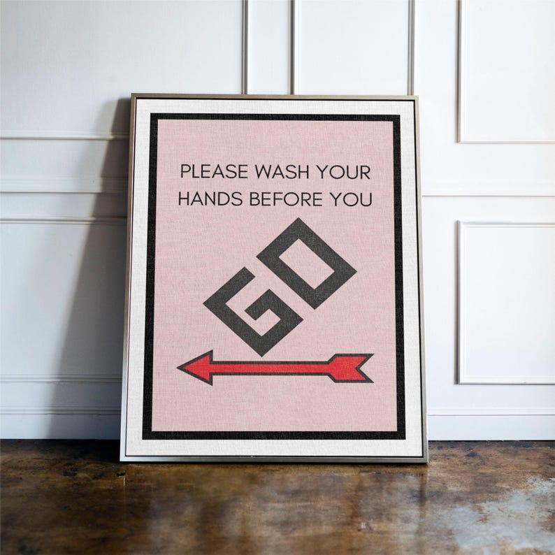 Funny Bathroom Wall Art, Wash Your Hands Sign, Bathroom Humour Print, Toilet Wall Decor, Funny Restroom Sign, Retro Bathroom Print image 2