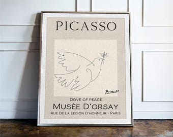 Picasso Dove of Peace Print, Minimalist Bird Wall Art, Peace Dove Poster, Neutral Line Drawing Decor, Museum Style Artwork