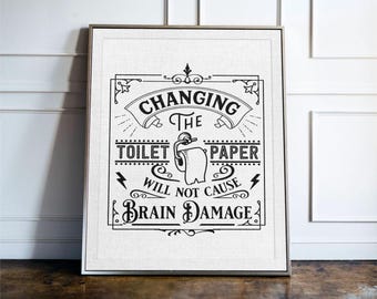 Changing The Toilet Roll Print, Funny Bathroom Wall Art, Toilet Humour Decor, Guest Bathroom Sign, Quirky Typography Poster