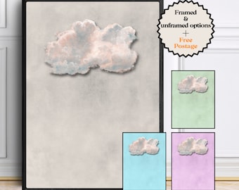 Cute Pastel Cloud Wall Art Prints, Modern Living Room Decor, Bright Bedroom Prints, Nursery Decor, Framed or Unframed