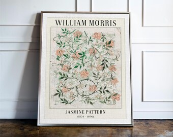 William Morris Jasmine Pattern Print, Botanical Wall Art, Arts & Crafts Floral Postern,  Cottagecore Decor, Vintage Wallpaper
