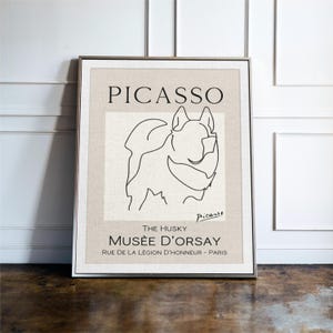 Stampa artistica da parete con disegno di un husky in stile Picasso, stampe di husky, arte canina, stampe incorniciate