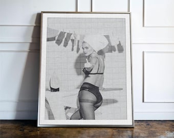 Impresión divertida de lavandería, arte mural vintage de lavandería de pin-up, póster retro de decoración de lavandería, letrero atrevido de lavandería, arte humorístico de lavandería