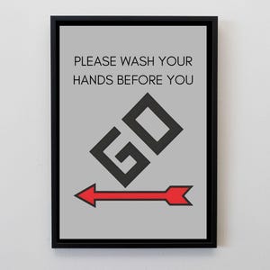 Funny Bathroom Wall Art, Wash Your Hands Sign, Bathroom Humour Print, Toilet Wall Decor, Funny Restroom Sign, Retro Bathroom Print Grey