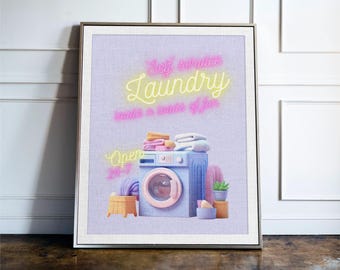 Self Service Laundry Print, Funny Laundry Room Decor, Retro Utility Room Wall Art, Wash Day Poster, Laundry Room Sign