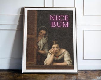 Funny Bathroom Wall Art Nice Bum Print, Vintage Painting Bathroom Decor, Toilet Humour Poster, Funny Restroom Wall Art, Quirky Bathroom Sign