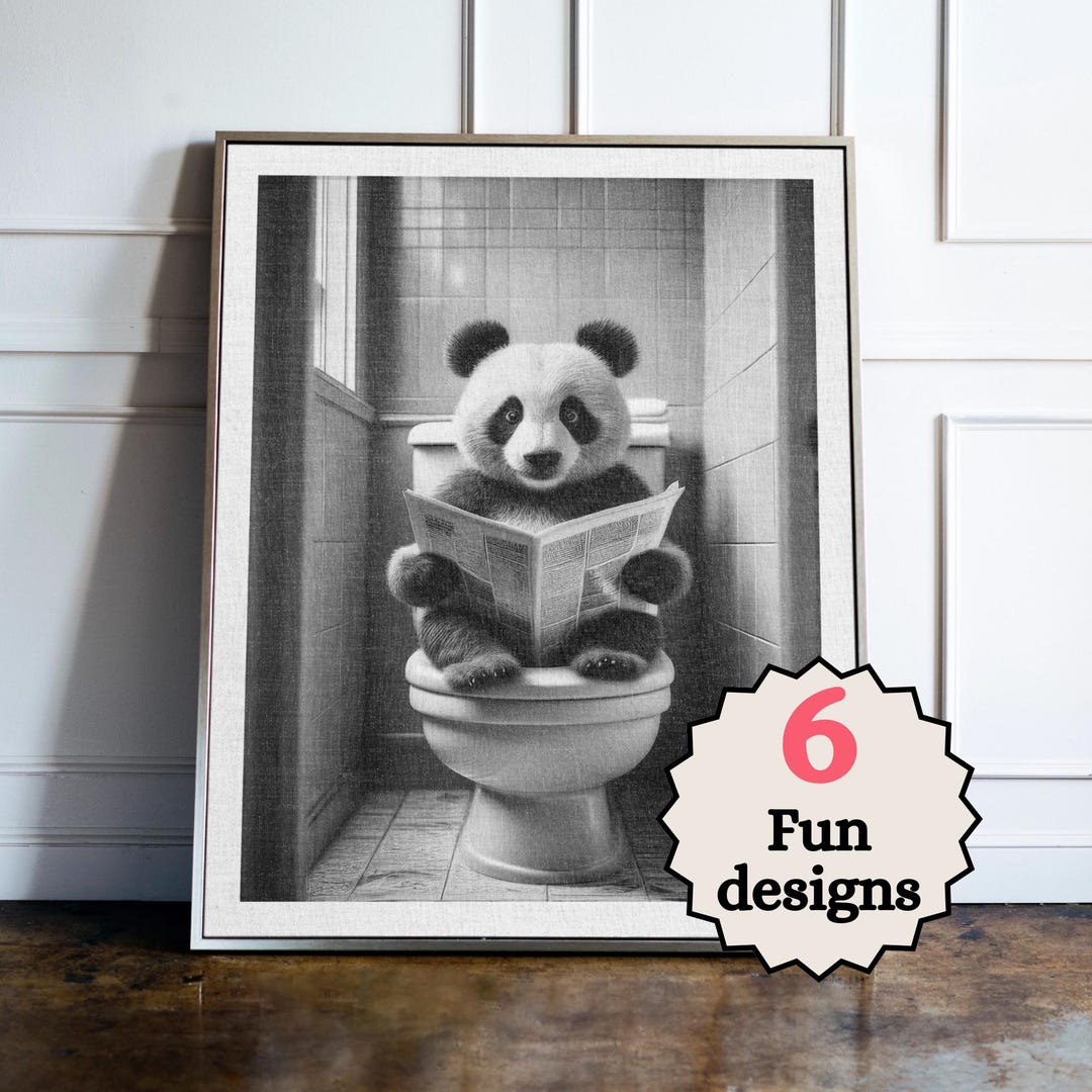 Funny Panda Bathroom Print, Cute Animal Toilet Wall Art, Quirky Guest ...