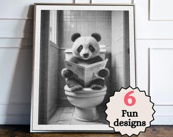 Funny Panda Bathroom Print, Cute Animal Toilet Wall Art, Quirky Guest Bathroom Decor, Panda Poster, Animal Lover Gift