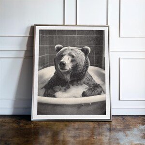 Funny Bear Bathroom Print, Animal Bathroom Wall Art, Bear Toilet Poster, Quirky Bathroom Decor, Guest Bathroom Gift Print D