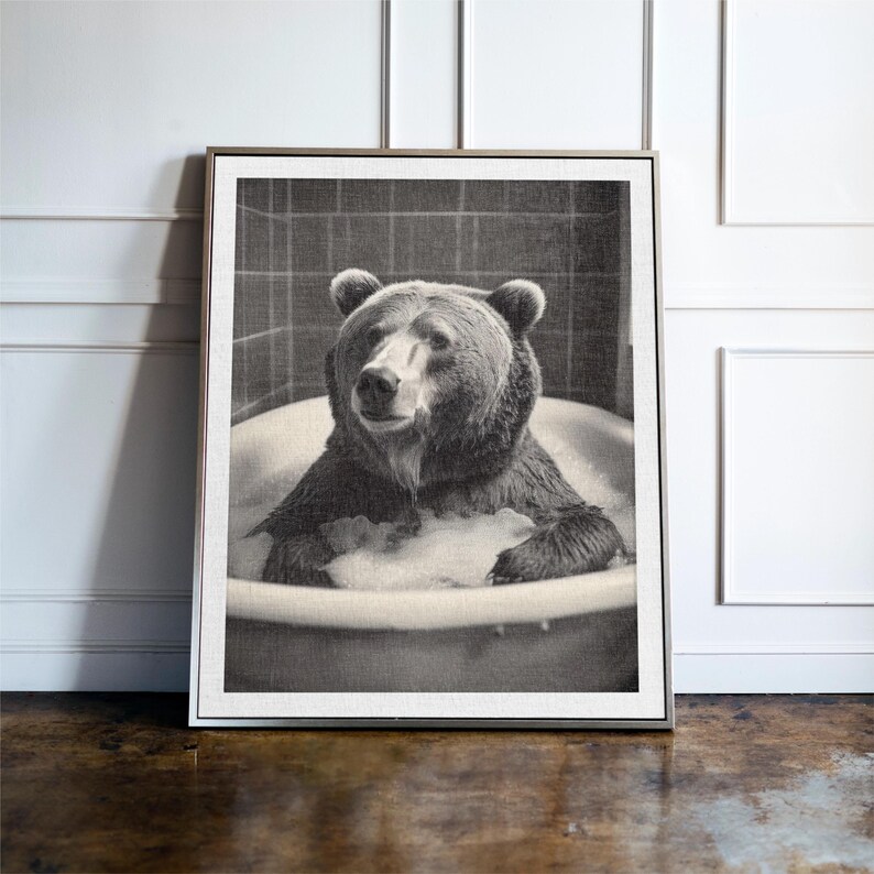 Funny Bear Bathroom Print, Animal Bathroom Wall Art, Bear Toilet Poster, Quirky Bathroom Decor, Guest Bathroom Gift Print D