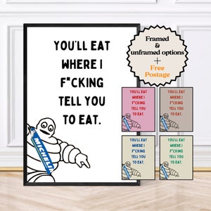 Funny Kitchen Print, Mitchelin Man Funky Kitchen Print, Sweary Prints, Retro Print, Framed Art or Digital Download