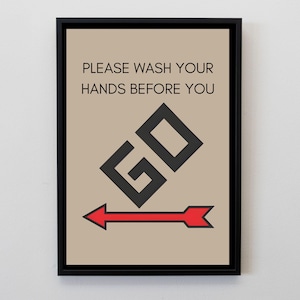 Funny Bathroom Wall Art, Wash Your Hands Sign, Bathroom Humour Print, Toilet Wall Decor, Funny Restroom Sign, Retro Bathroom Print Brown