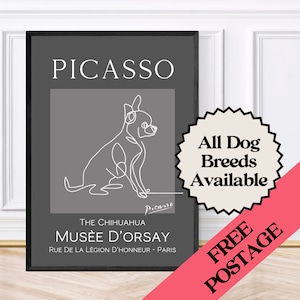 Picasso-Stil Chihuahua Linie Zeichnung Wand Kunst Druck, gerahmter Druck, herunterladbare Kunst
