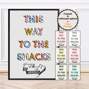 This Way To The Snacks Retro Kitchen Print, Kitchen Decor, Retro Print, Framed Art or Digital Download