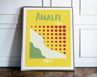 Amalfi Coast Italy Travel Poster, Colourful Mediterranean Wall Art Print, Coastal Decor, Italian Holiday Gift