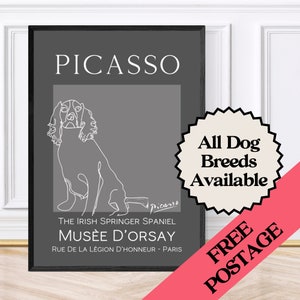 Póster/impresión de arte mural de springer spaniel irlandés con boceto estilo Picasso (con o sin marco)