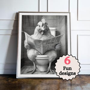 Impresión de baño de pollo, impresiones divertidas de pollo, animales en el baño, impresión enmarcada