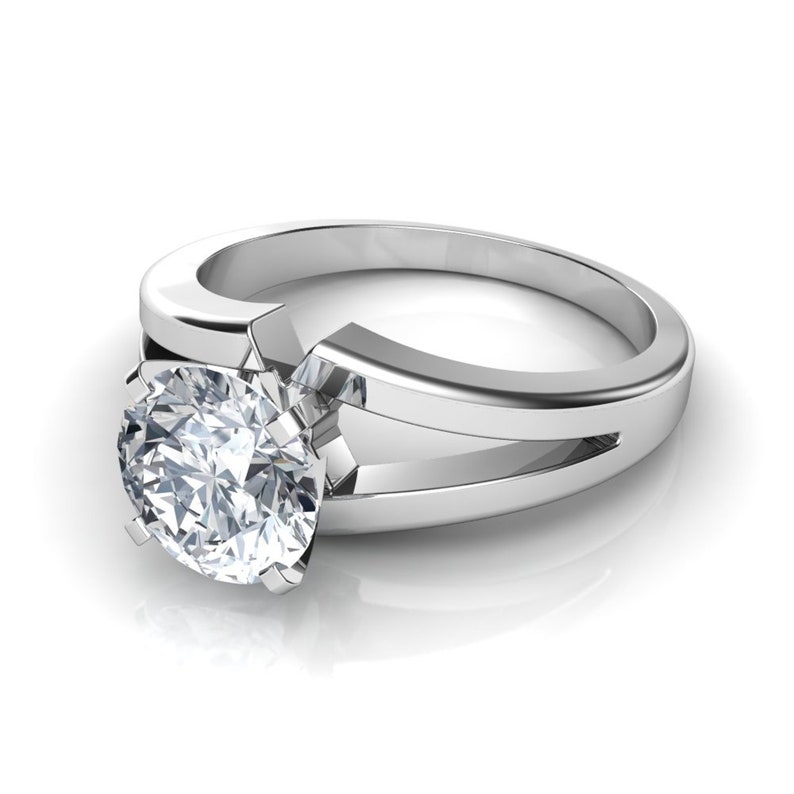 Solitaire Ring Proposal Ring Wedding Ring Christmas Gift For Her Round Ring Engagement Ring Split Shank Ring 10KT White Gold Ring