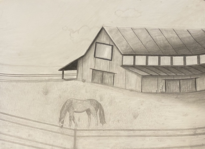 Beautiful Horse and Barn Pencil Drawing Etsy