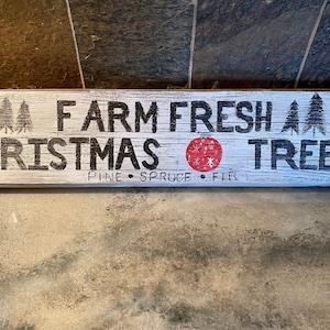 Farm Fresh Christmas Tree Sign - Distressed White Washed Reclaimed Wood
