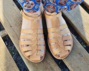 Sandalias griegas de cuero hechas a mano, zapatos de verano para mujer, estilo pescador, GLADIATOR 3