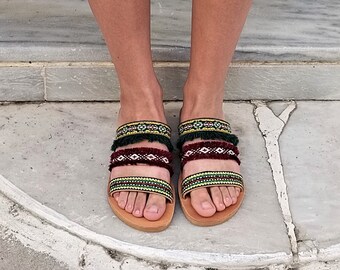 Handmade Greek Leather Sandals, Boho Summer Shoes, Women Flats, ARA BOHO