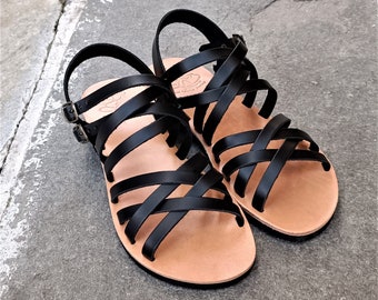 Greek leather sandals, Women sandals, Summer shoes, Handmade sandals, Customade sandals, Roman sandals, Black White sandals, Leather sandals