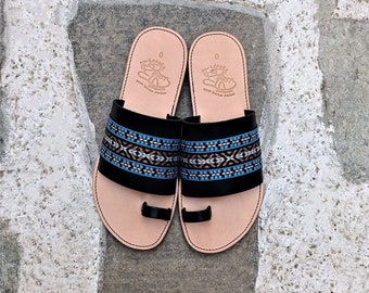 Handmade Greek Leather Sandals, Women's Boho Slides, Summer shoes