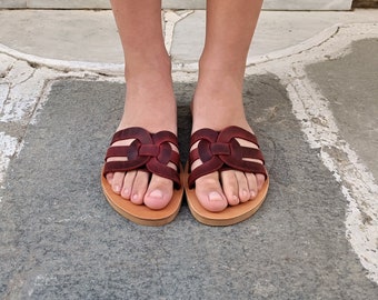 Sandalias griegas de cuero hechas a mano, sandalias personalizadas para mujer, HYDRUS