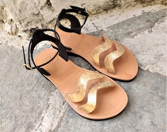 Handmade Greek Leather Sandals, Women summer slides, Summer flats