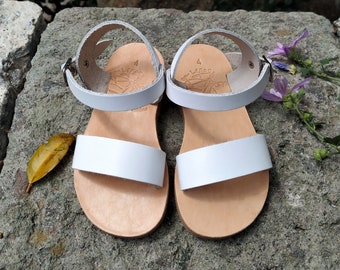 Greek leather sandals, Kids sandals, Summer shoes, Handmade sandals, Customade sandals, Strappy flats, White, Tampa, ANDROMEDA KIDS