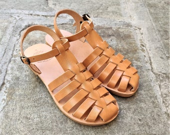Sandales en cuir grecques, sandales pour femmes, chaussures d'été, sandales faites main, sandales en cuir véritable, sandales personnalisées, bronzage naturel, GLADIATOR 3