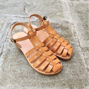 Griekse leren sandalen, Damessandalen, Zomerschoenen, Handgemaakte sandalen, Echte leren sandalen, Customade sandalen, Natuurlijk bruin, GLADIATOR 3