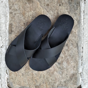 Greek leather sandals, Men sandals, Summer shoes, Handmade sandals, Genuine leather, Customade sandals, Brown suede, Black, CENTAURUS