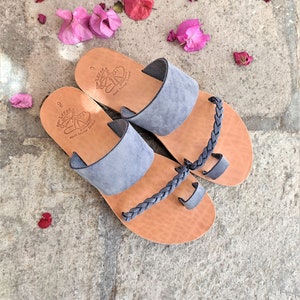 Greek leather sandals, Women sandals, Summer shoes, Handmade sandals, Genuine leather sandals, Customade sandals, Light blue, Brown suede