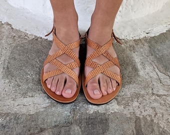 Greek leather sandals, Women sandals, Summer shoes, Handmade sandals, Genuine leather sandals, Customade sandals, Straw pattern, Natural