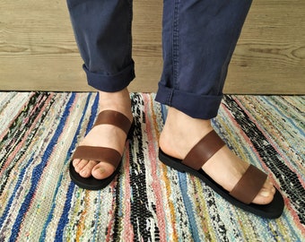 Handmade Greek Leather Slides, Men's Summer Sandals, Casual shoes, DORADO